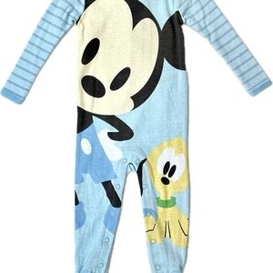 Disney Blue Striped Mickey & Pluto Baby Footie